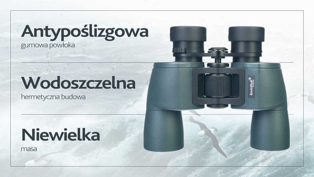 Lornetka LEVENHUK Sherman Pro 10x42 korpus pokryty antypoślizgową, wytłaczaną gumową powłoką  