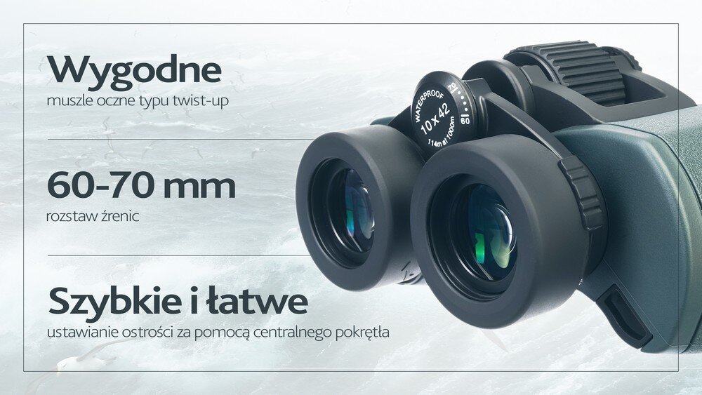 Lornetka LEVENHUK Sherman Pro 10x42 Ostrość obrazu regulacja dioptrii regulacja rozstawu okularów i miękkie gumowe muszle oczne typu twist-up 