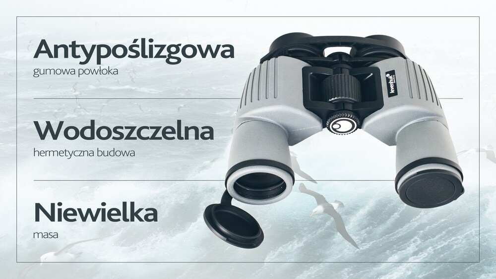 Lornetka LEVENHUK Sherman Plus 8x42 korpus pokryty antypoślizgową, wytłaczaną gumową powłoką