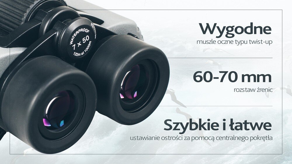 Lornetka LEVENHUK Sherman Plus 7x50 Ostrość obrazu regulacja dioptrii regulacja rozstawu okularów i miękkie gumowe muszle oczne typu twist-up  