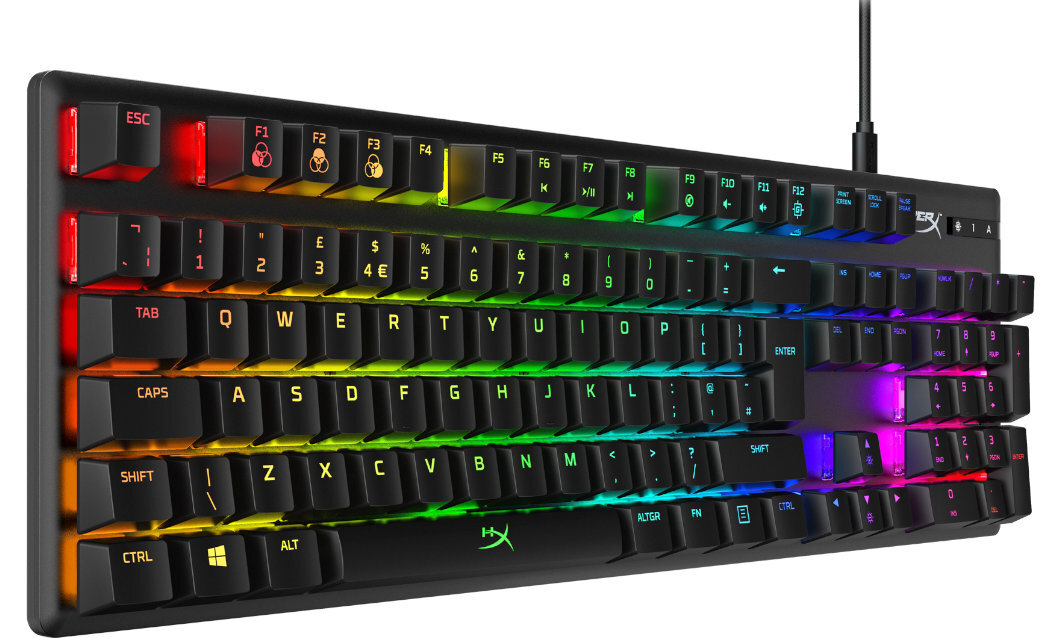 Klawiatura HYPERX Alloy Origins Blue wyposażenie tryb klawisze zabawa pamięć regulacja dynamika podświetlenie trwałość