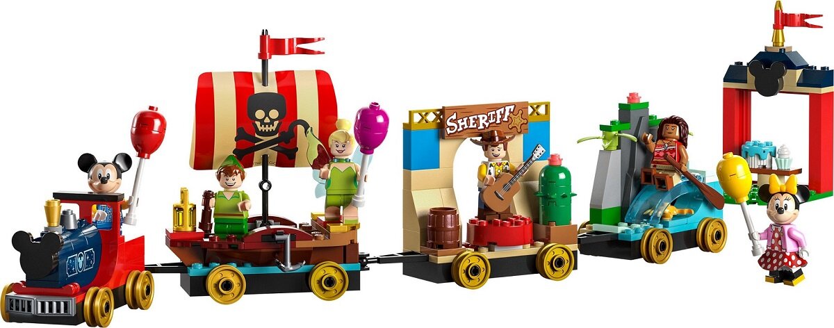LEGO Disney Pociąg pełen zabawy 43212 dziecko kreatywność zabawa nauka rozwój klocki figurki minifigurki jakość tradycja konstrukcja nauka wyobraźnia role jakość bezpieczeństwo wyobraźnia budowanie pasja hobby funkcje instrukcja aplikacja LEGO Builder myszka minnie myszka miki piotruś pan dzwoneczek chudy
