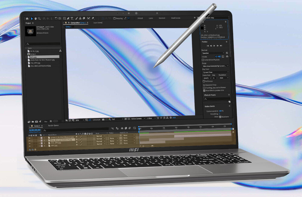 Laptop MSI Creator Z17HX A13VFT-028PL 17 IPS 165Hz i7-13700HX 32GB RAM 2TB SSD GeForce RTX4060 Windows 11 Professional wyświetlacz przekątna rozdzielczość proporcje odświeżanie dotyk obsługa