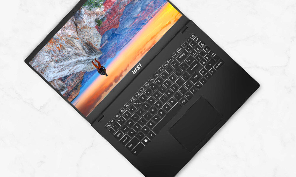 Laptop MSI Modern B7M-052PL obsługa touchpad klawiatura podświetlenie klawisze odchylenie