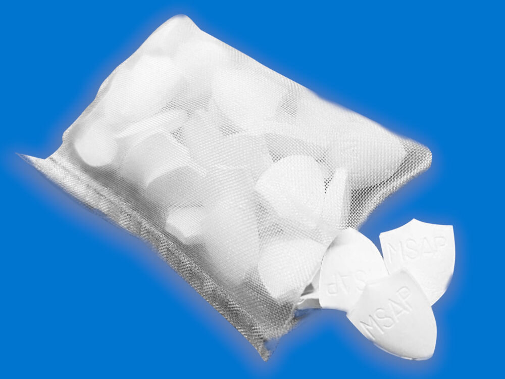 Wkład do inhibitora PHILIPS AWP183/10 (2 szt.) Białe tabletki MSAP inhibitora osadu Philips w siateczkowym woreczku ochronnym, zapobiegające osadzaniu się kamienia w urządzeniach AGD.