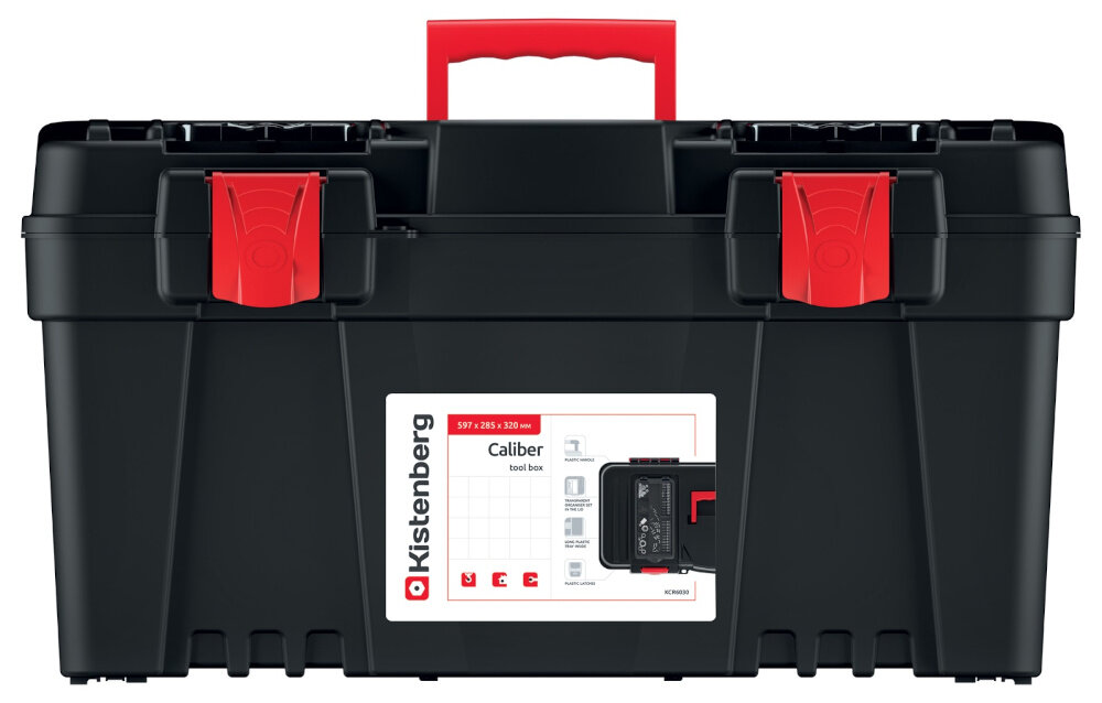 Skrzynka narzędziowa KISTENBERG Caliber 60 KCR6030 skrzynka na białym tle widoczna od przodu wymiary 597 x 285 x 320 mm do organizacji pracy ergonomiczny uchwyt