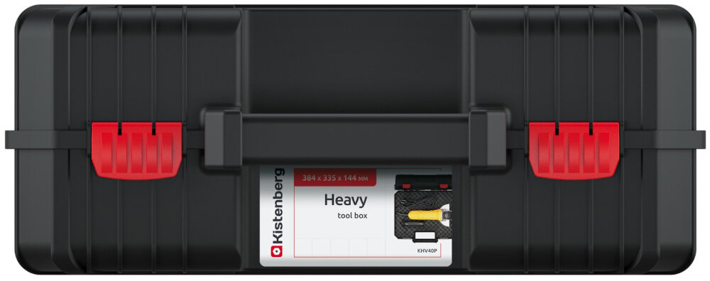 Walizka narzędziowa KISTENBERG Hevy 40 KHV40P walizka na białym tle widoczna od przodu wymiary 384 x 335 x 144 mm lekka poręczna bezpieczna przestrzeń do przechowywania