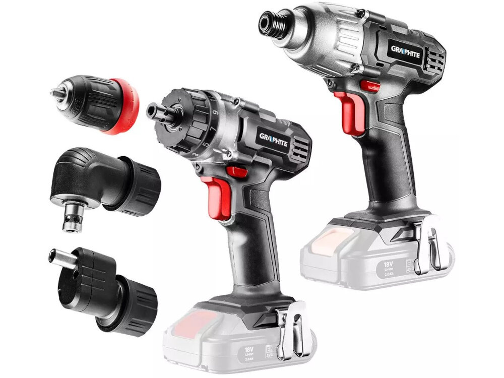 Zestaw elektronarzędzi GRAPHITE 58GS002 zestaw na białym tle