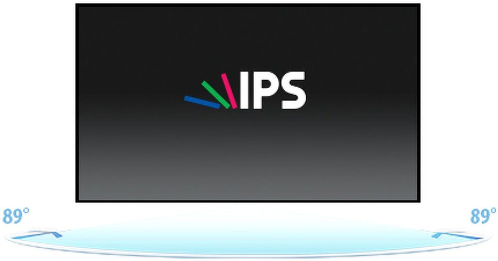 Monitor IIYAMA ProLite T2455MSC-B1 23.8 1920x1080px IPS ekran z napisanym typem matrycy IPS oraz pokazanym kątem widzenia obraz rozdzielczość parametry jasność