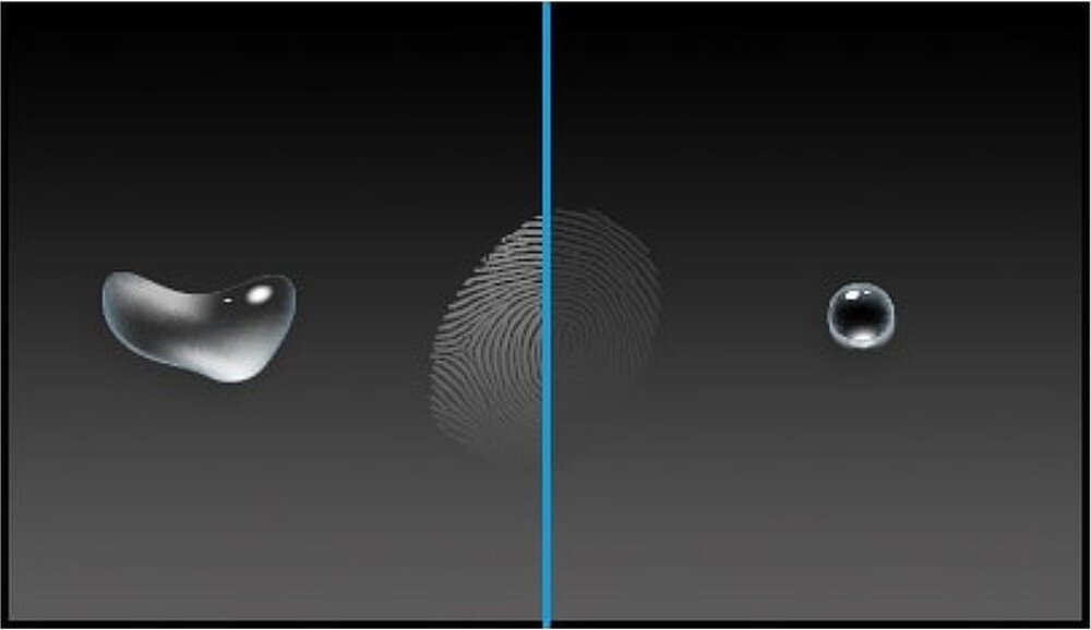 Monitor IIYAMA ProLite T2455MSC-B1 23.8 1920x1080px IPS ekran z widocznymi odciskami palców i kroplą wody powłoka