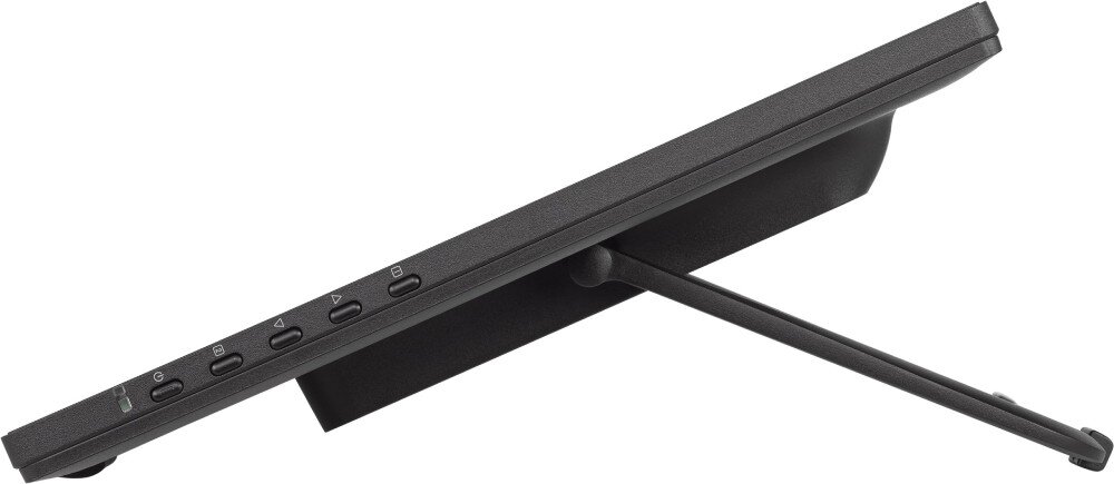 Monitor IIYAMA ProLite T2455MSC-B1 23.8 1920x1080px IPS widok od boku z widocznymi przyciskami do obsługi porty złącza podłączenie