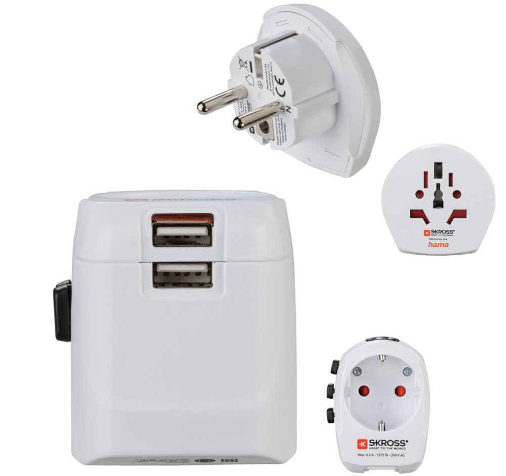 Adapter podróżny HAMA Word Travel Pro Light USB 223474 (Polska - Świat) UNIWERSALNOŚĆ KRAJE PORTY USB-A URZĄDZENIA WTYCZKI UZIEMIENIE EURO BEZPIECZEŃSTWO UŻYTKOWANIE WEJŚCIA MOC NAPIĘCIE