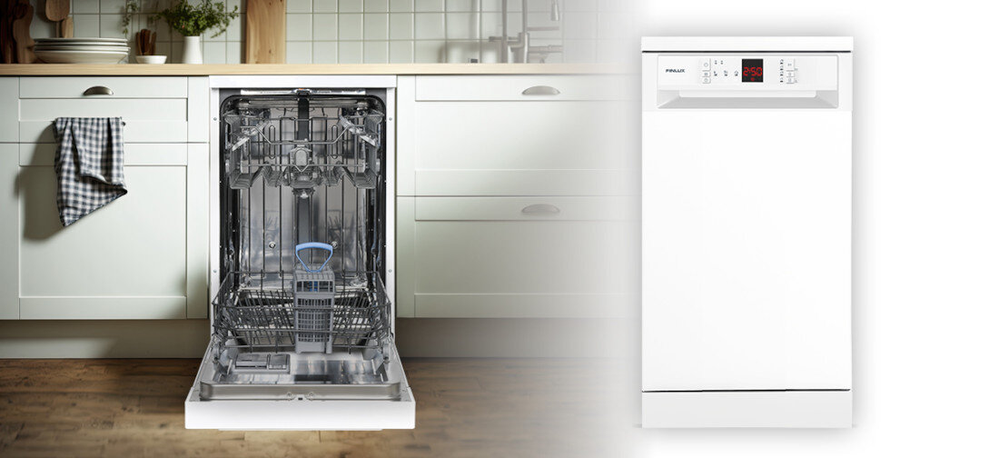 Zmywarka FINLUX FD-A1BF45B100W stylowy design trwalosc bialy kolor kolorystyka obudowa