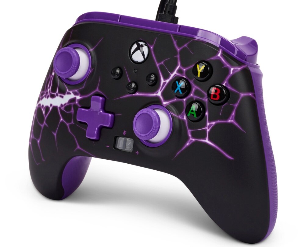 Kontroler POWERA Enhanced jakość wykonanie sterowanie drążki analogowe udostępnianie osiągnięcia zrzuty ekranów możliwości konfiguracja mapowanie drgania silniczki wibracyjne gniazdo pokrętło regulacji głośności kabel USB opakowanie zestaw