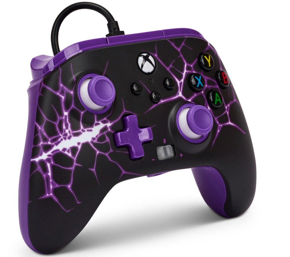 Kontroler POWERA Enhanced jakość wykonanie sterowanie drążki analogowe udostępnianie osiągnięcia zrzuty ekranów możliwości konfiguracja mapowanie drgania silniczki wibracyjne gniazdo pokrętło regulacji głośności kabel USB opakowanie zestaw