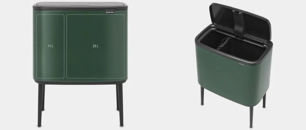 Kosz na śmieci BRABANTIA 304187 Bo Touch Bin 11+23L Zielony dwupojemnościowy system 34 l regulowane nozki antyposlizgowe wykonczenie