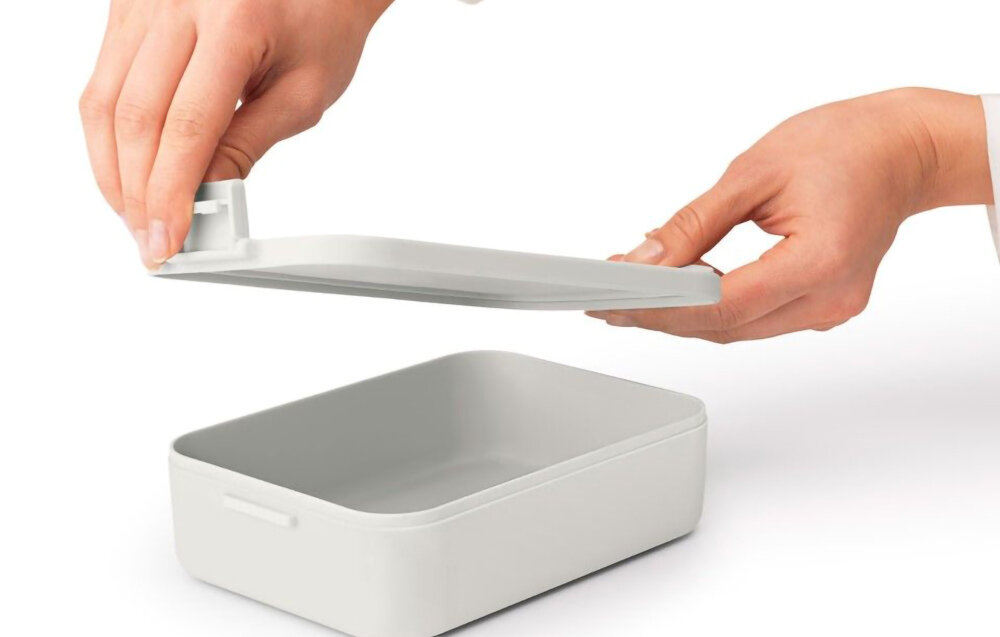 Lunch box BRABANTIA 202568 Przemyślany design stlowy elegancki szczelna pokrywa z klipsami zabepieczenie jedzenie świeżość