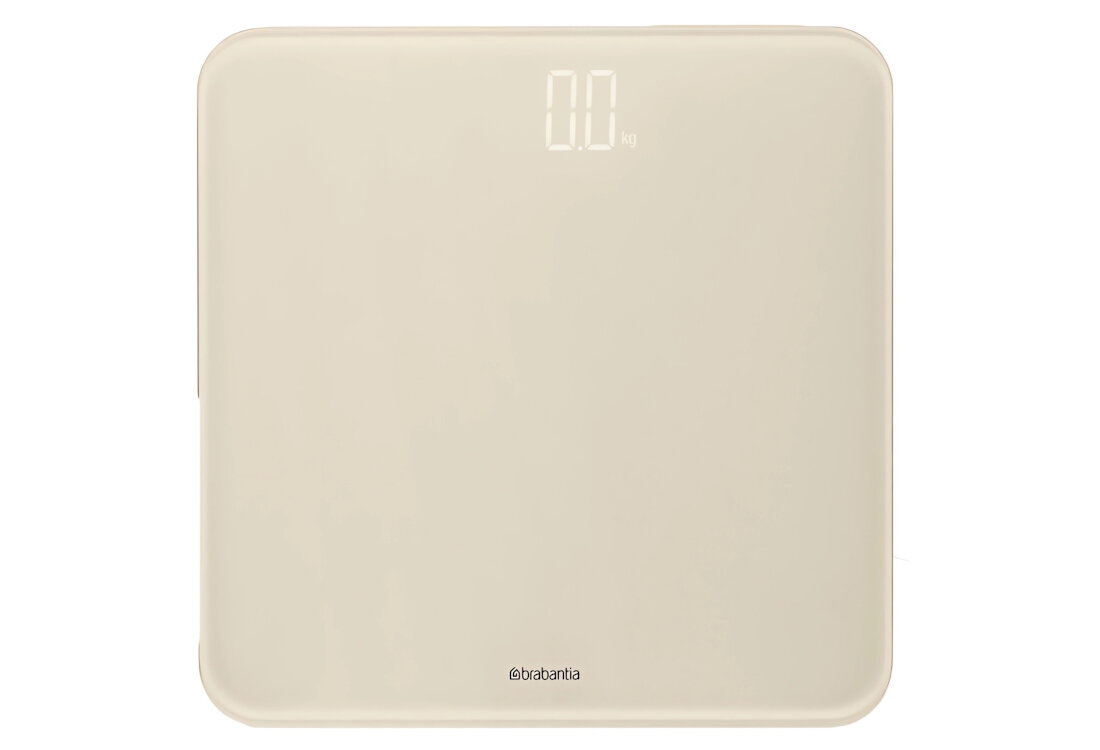 Waga BRABANTIA 223440 ReNew Beżowy Dokładny wynik precyzyjne pomiary cyfrowy system łatwa obsługa Antypoślizgowe nóżki ochrona użytkowanie szklana powierzchnia Funkcja automatycznego wyłączania oszczędność baterii
