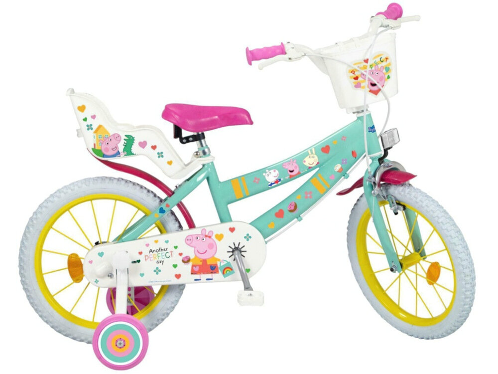 Rower dziecięcy TOIMSA Świnka Peppa 16 calidla chłopca w zielonej kolorystyce Swinka Peppa dla dzieci w wieku d 5 do 9 lat