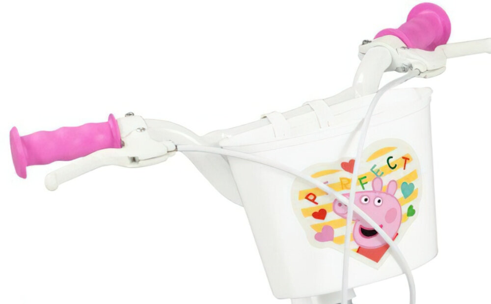 Rower dziecięcy TOIMSA Świnka Peppa 16 cali dla dziewczynki ukryty kierownicy pokryte antyposlizgowym materialem przedni koszyk na drobiazgi na kierownicy z wizerunkiem Swinki Peppy