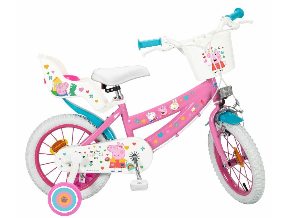 Rower dziecięcy TOIMSA Świnka Peppa 14 cali dla dziewczynki w różowej kolorystyce Świnka Peppa