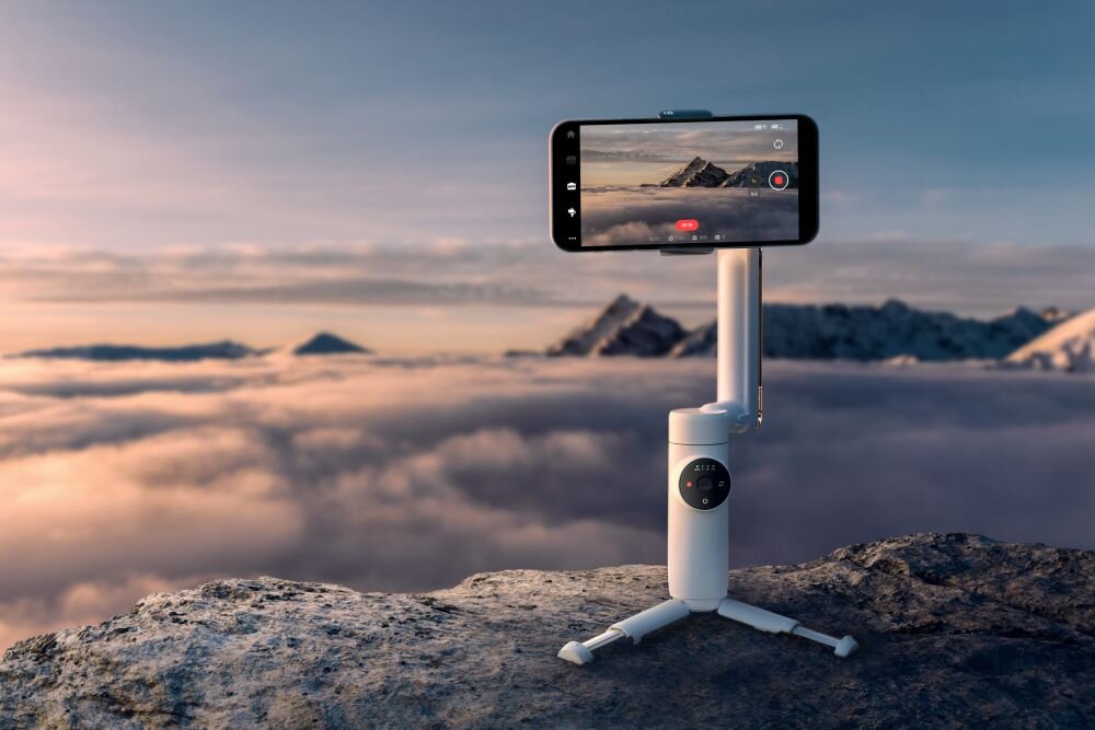 Gimbal INSTA360 Flow fotografia stabilizacja nagrywanie żyroskop uchwyt zasilanie ładowanie bateria tryby przyciski złącza porty kompatybilność udźwig wykonanie pojemność