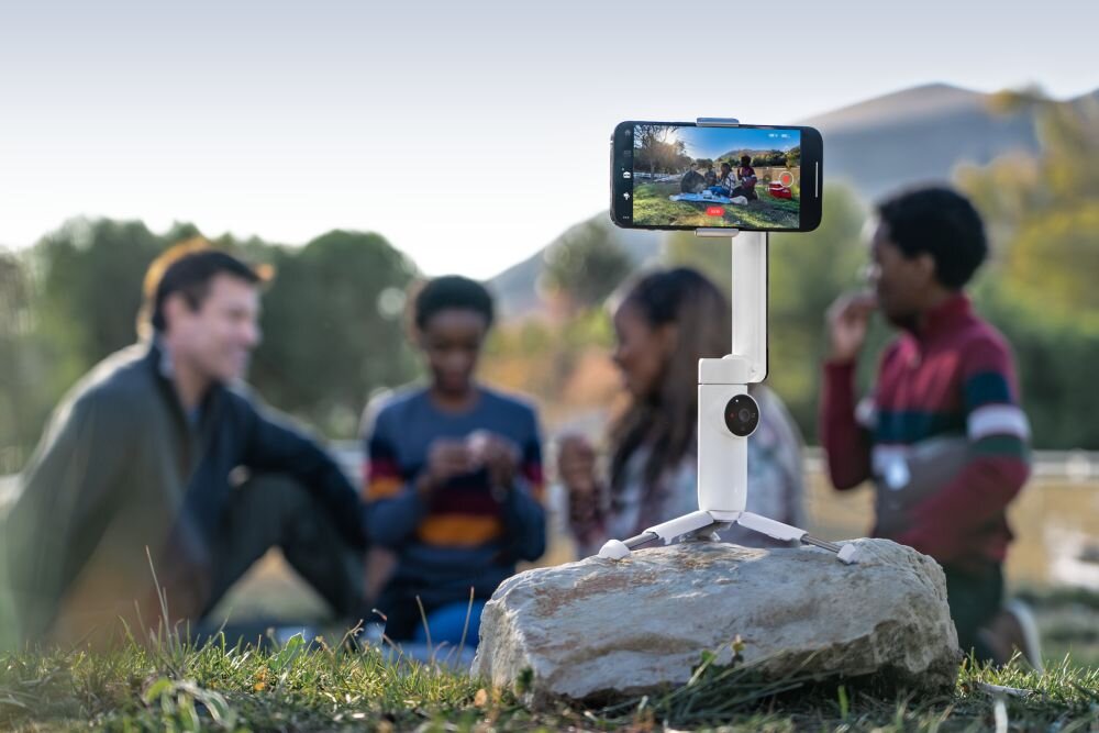 Gimbal INSTA360 Flow fotografia stabilizacja nagrywanie żyroskop uchwyt zasilanie ładowanie bateria tryby przyciski złącza porty kompatybilność udźwig wykonanie pojemność