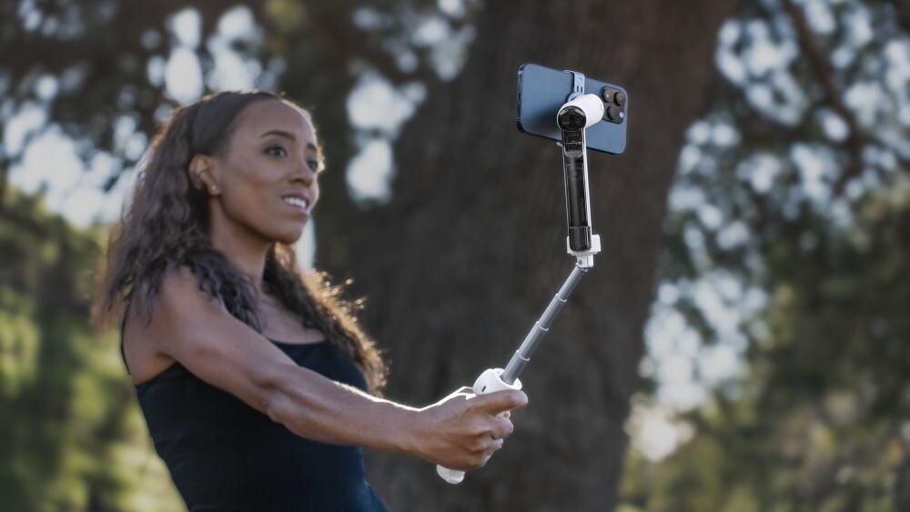 Gimbal INSTA360 Flow fotografia stabilizacja nagrywanie żyroskop uchwyt zasilanie ładowanie bateria tryby przyciski złącza porty kompatybilność udźwig wykonanie pojemność