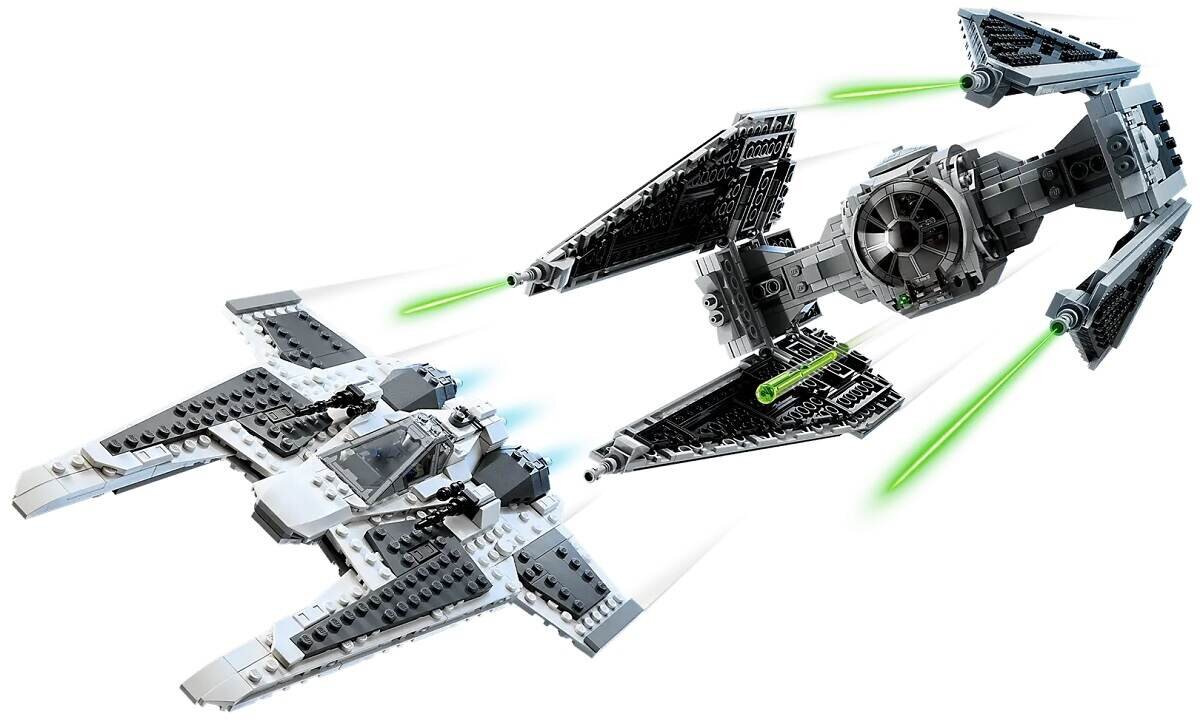 LEGO Star Wars Mandaloriański myśliwiec Fang Fighter kontra TIE Interceptor 75348 dziecko kreatywność zabawa nauka rozwój klocki figurki minifigurki jakość tradycja konstrukcja nauka wyobraźnia role jakość bezpieczeństwo wyobraźnia budowanie pasja hobby funkcje instrukcja aplikacja LEGO Builder