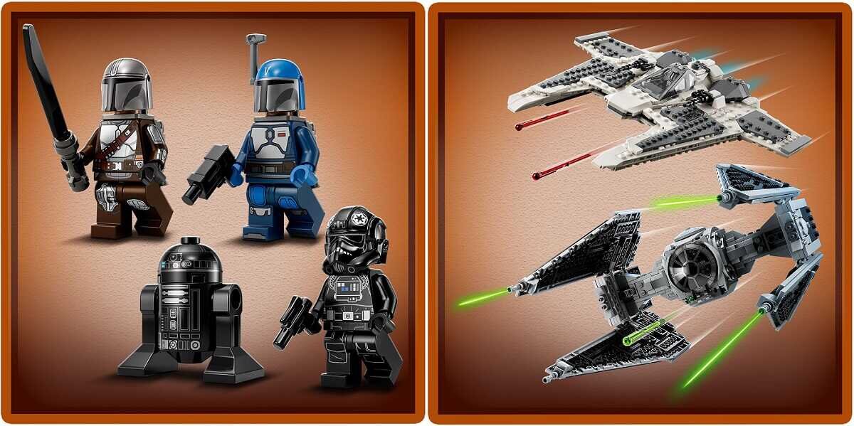 LEGO Star Wars Mandaloriański myśliwiec Fang Fighter kontra TIE Interceptor 75348 dziecko kreatywność zabawa nauka rozwój klocki figurki minifigurki jakość tradycja konstrukcja nauka wyobraźnia role jakość bezpieczeństwo wyobraźnia budowanie pasja hobby funkcje instrukcja aplikacja LEGO Builder