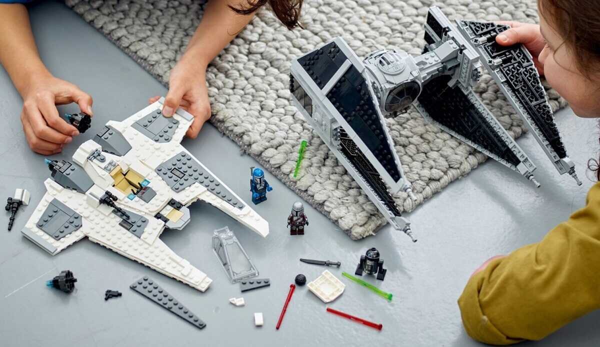 LEGO Star Wars Mandaloriański myśliwiec Fang Fighter kontra TIE Interceptor 75348 dziecko kreatywność zabawa nauka rozwój klocki figurki minifigurki jakość tradycja konstrukcja nauka wyobraźnia role jakość bezpieczeństwo wyobraźnia budowanie pasja hobby funkcje instrukcja aplikacja LEGO Builder