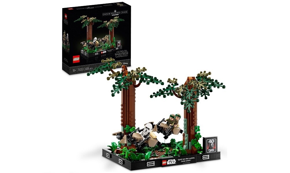 LEGO Star Wars Diorama kreatywność zabawa nauka rozwój klocki figurki minifigurki jakość tradycja konstrukcja nauka wyobraźnia role jakość bezpieczeństwo wyobraźnia budowanie pasja hobby funkcje instrukcja Pościg na ścigaczu przez Endor 75353