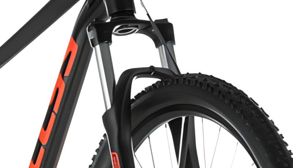Rower górski MTB KELLYS Spider M20 29 cali męski Czarny rower typu hardtail przedni amortyzator marki SR Suntour ułatwia najeżdżanie na przeszkody niweluje wstrząsy na kierownicy niska masa roweru duża sztywność
