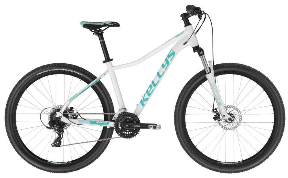 Rower górski MTB KELLYS Vanity 30 D15 27,5 cali damski Biały do jazdy rekreacyjnej dla kobiet pojazd zwrotny łatwo wchodzący w najtrudniejsze zakręty uniwersalne zastosowanie do miasta za miasto w lesie w trudnym górskim terenie w niezbyt grząskim błocie nie za głębokim piachu w wersji białej