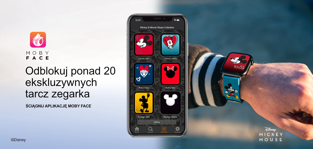 Pasek Moby Fox Disney Mickey Mouse do Apple Watch aplikacja kod qr