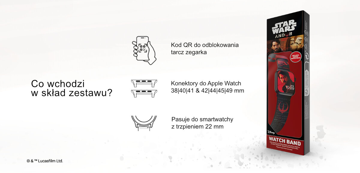 Pasek Moby Fox Star Wars do Apple Watch dedykowana tarcza kompatybilność