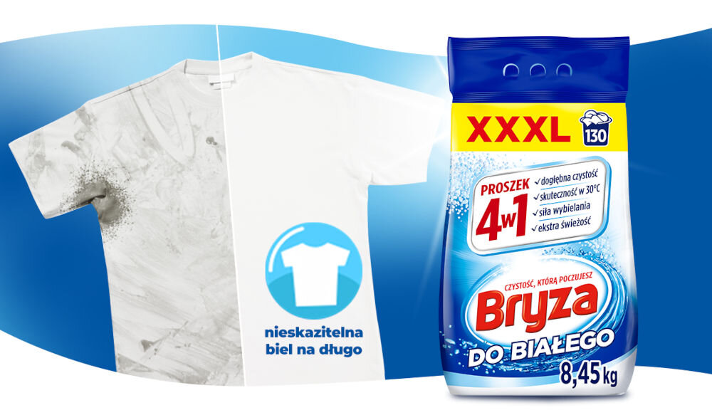 Proszek do prania BRYZA 4w1 White 8.45 kg składniki aktywne ochrona bieli
