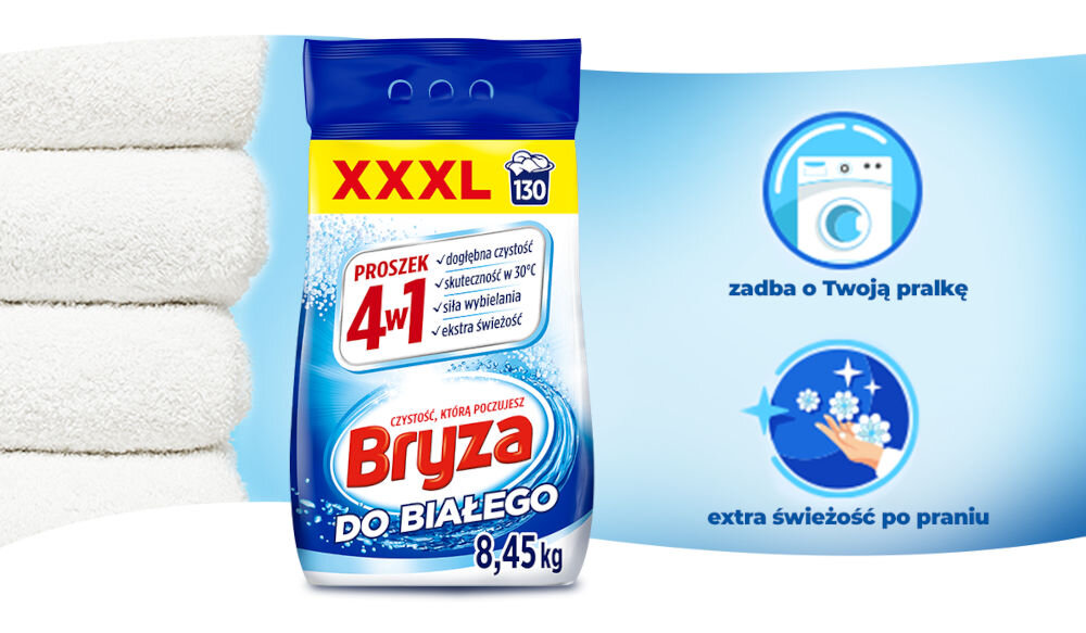 Proszek do prania BRYZA 4w1 White 8.45 kg sposób użycia pranie
