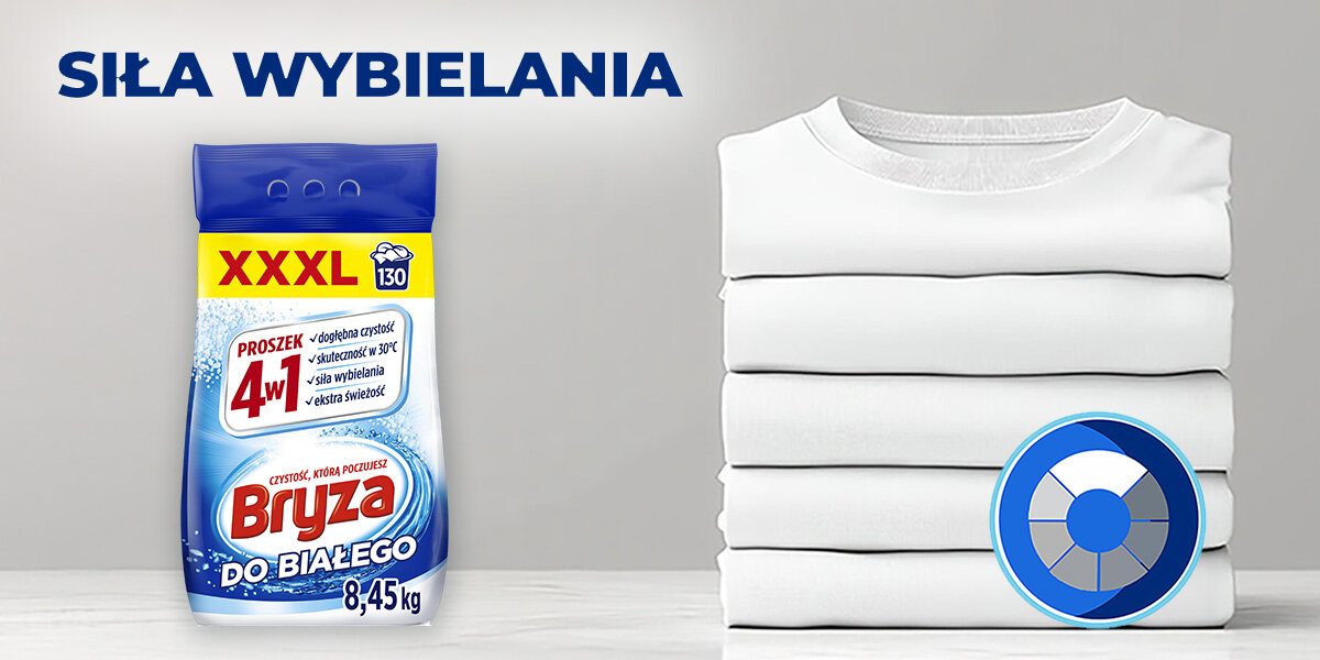 PROSZEK DO PRANIA BRYZA 4W1 WHITE wizualizacja Siła wybielania ochrona
