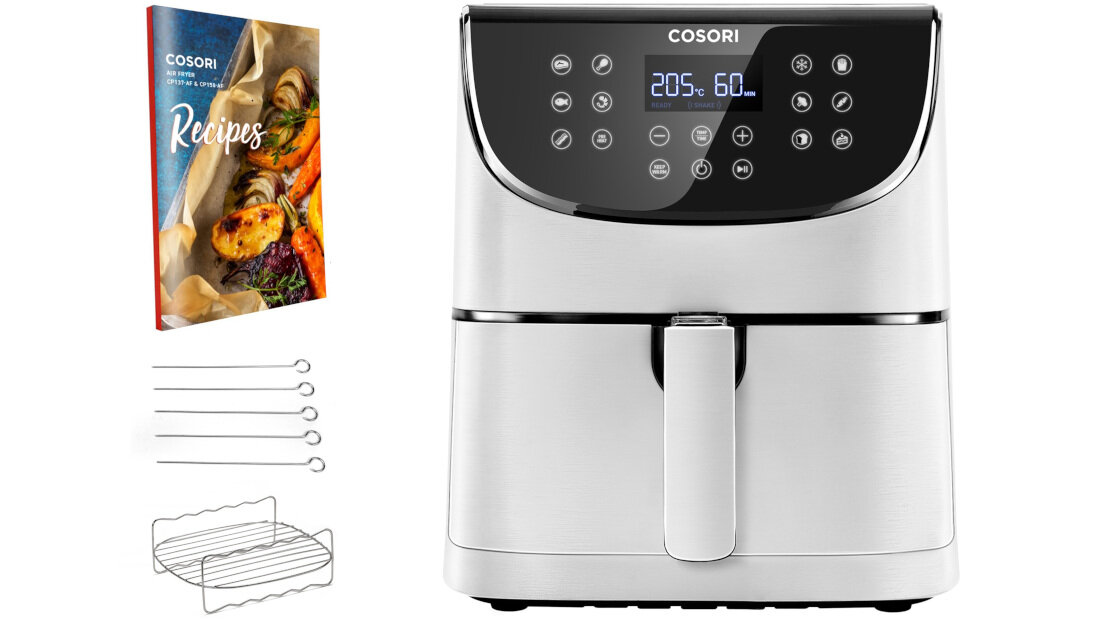 Frytkownica beztluszczowa COSORI CP158-AF-RXW bialy Air Fryer zestaw akcesoria komplet wyposazenie