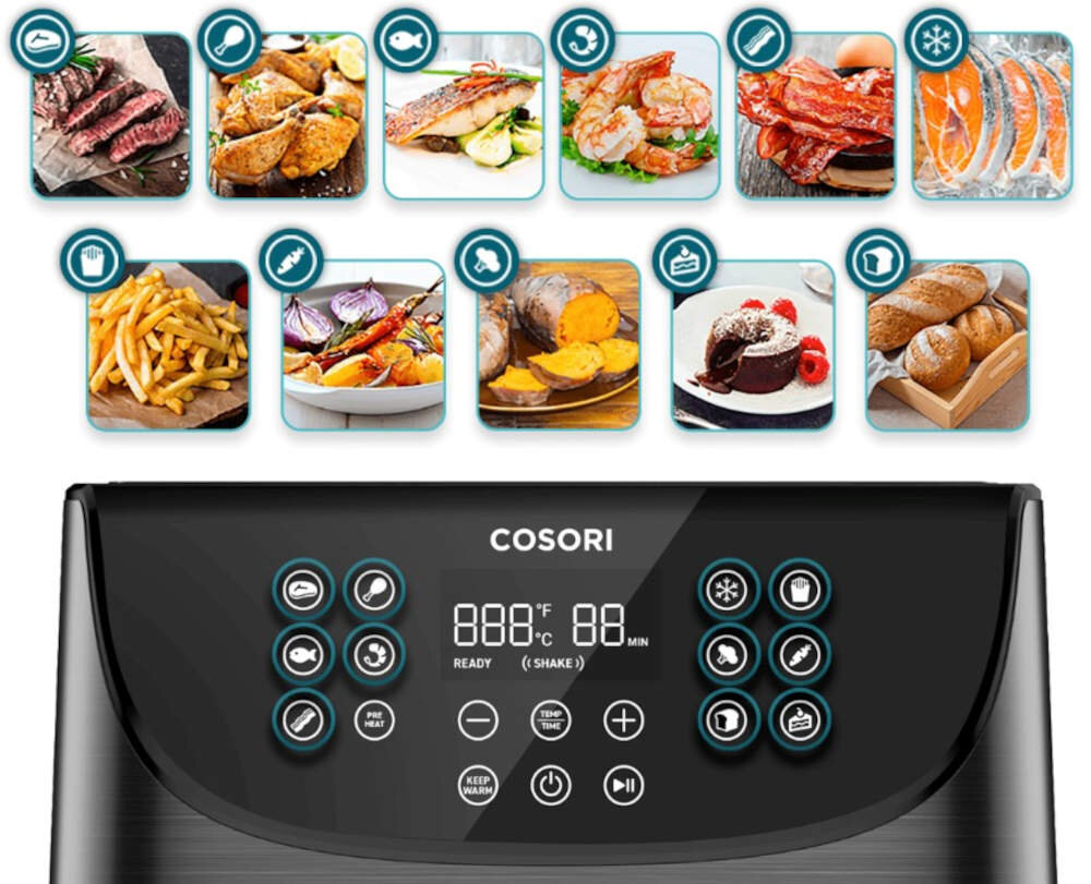 Frytkownica beztluszczowa COSORI CS158-AF-RXB czarny Air Fryer 11 automatycznych programow Opcja PREHEAT Funkcja KEEP WARM
