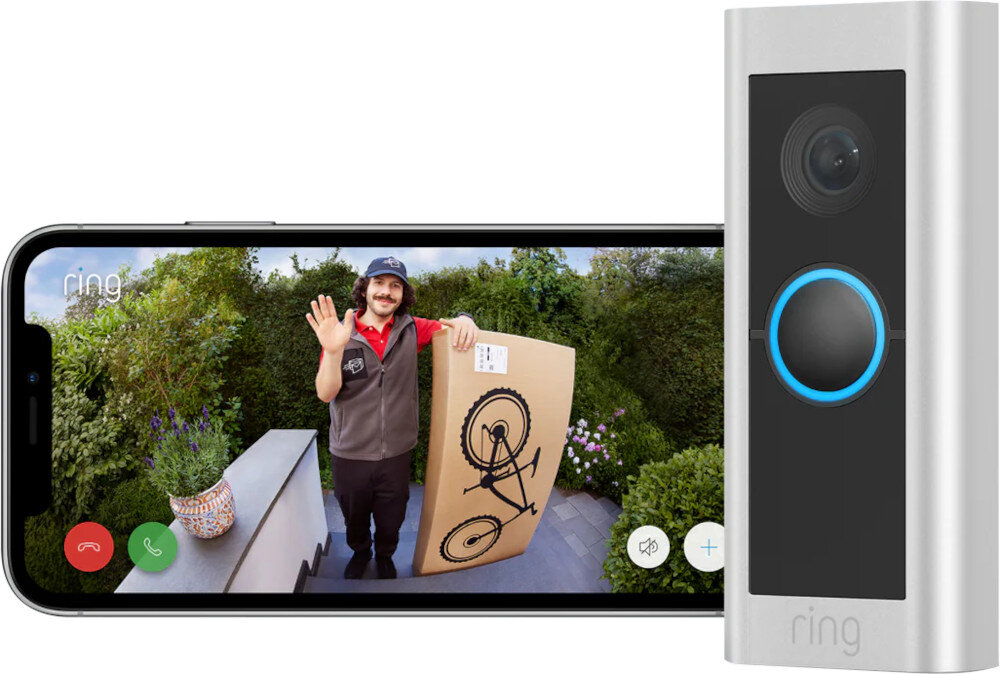 Wideodomofon RING Video Doorbell 2 Pro (2021) B086Q54K53 Srebrny komunikacja głośnik mikrofon działanie zastosowanie cechy opis