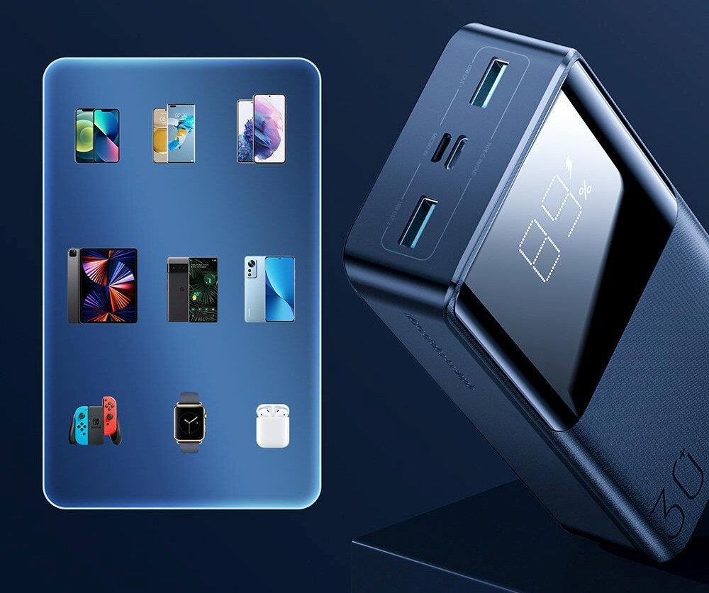 Powerbank JOYROOM JR-T015 30000mAh 15W rozwiązanie modny dodatek obudowa faktura przejrzysty ekran