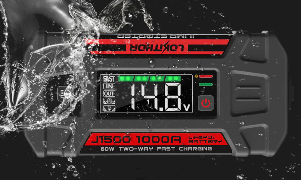 Powerbank LOKITHOR Jump Starter J1000 - 1000A 12V 26Wh ogniwa obudowa szczelność wymiary