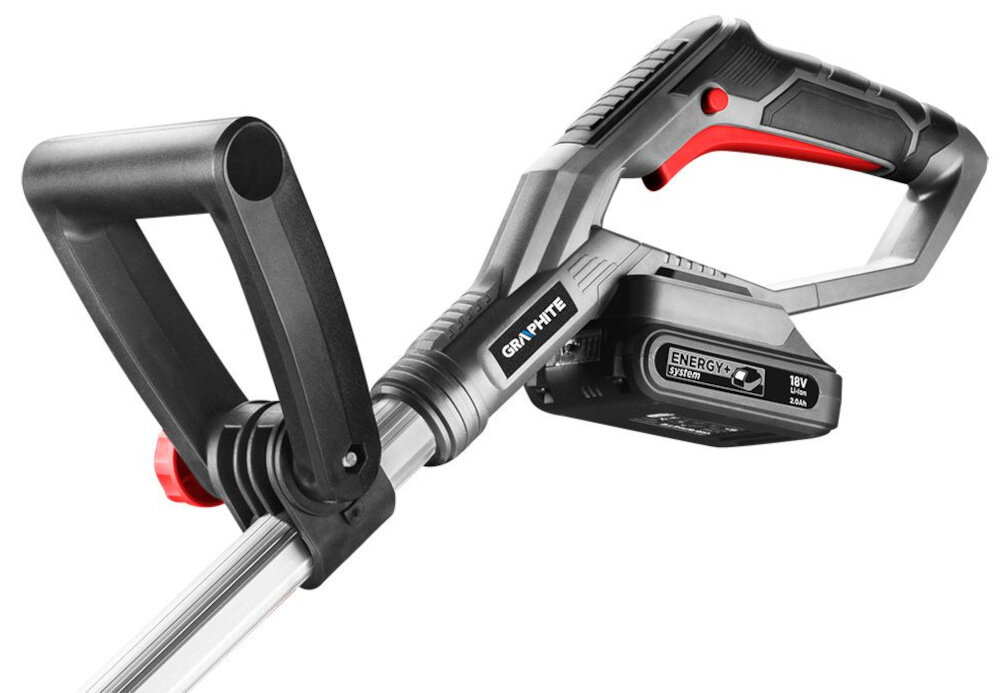 Podkaszarka akumulatorowa GRAPHITE 58G030 regulowana rekojesc w zakresie od 1,1 do 1,4 m dodatkowa rekojsc 3D regulowana wlacznik na rekojesci glownej