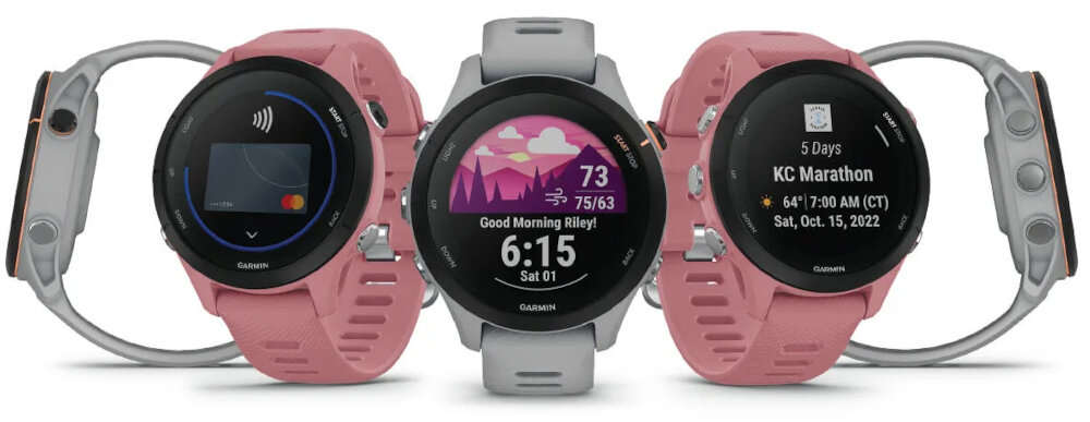 SMARTWATCH GARMIN FORERUNNER 255S ekran bateria czujniki zdrowie sport pasek ładowanie pojemność rozdzielczość łączność sterowanie krew puls rozmowy smartfon aplikacja