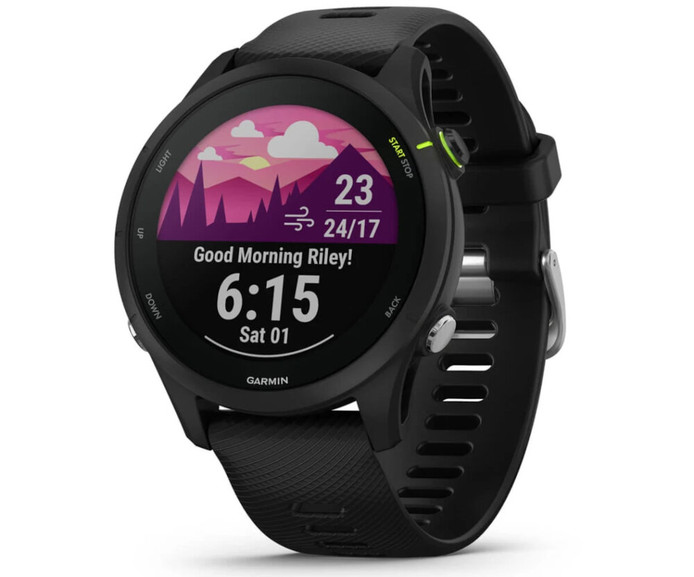 SMARTWATCH GARMIN Forerunner 255 Music ekran bateria czujniki zdrowie sport pasek ładowanie pojemność rozdzielczość łączność sterowanie krew puls rozmowy smartfon aplikacja