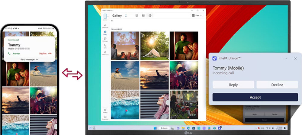 Laptop LG Gram 2023 16Z90R-G.AA55Y współpraca smartfon informacje transfer