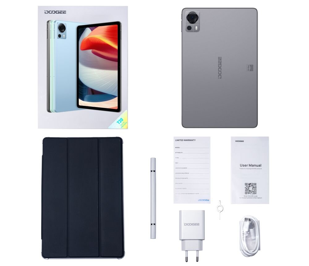 Tablet DOOGEE T20 ekran bateria aparat procesor ram pamięć pojemność rozdzielczość zdjęcia filmy opis dane cechy blokady system łączność wifi bluetooth obudowa szkło odporność porty muzyka transfer sieć przekątna matryca waga czujniki oled amoled ips