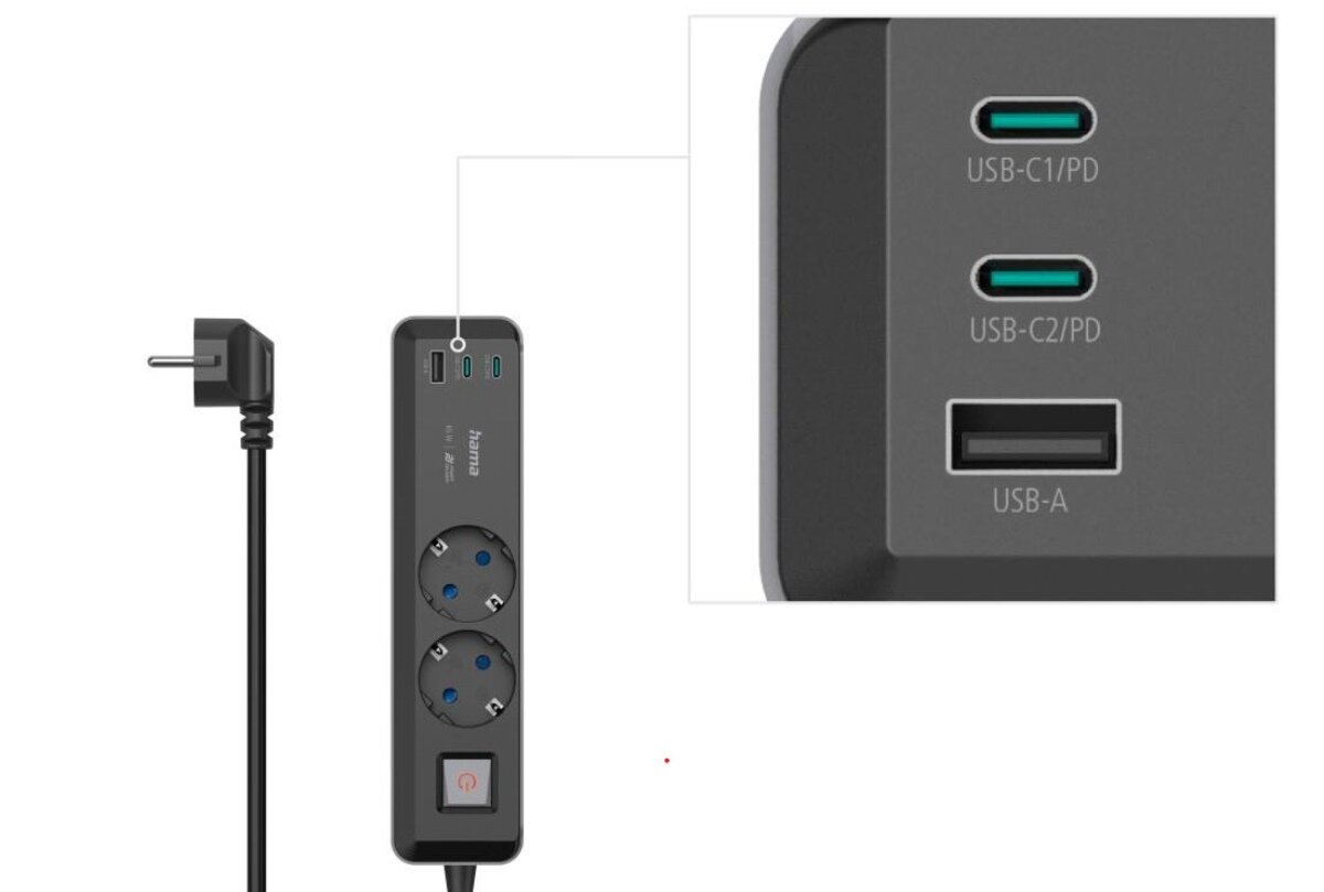 zdjęcie LISTWY ZASILAJĄCEJ 2GN SCHUKO, 1,4M, 2xUSB C/A, PD 65W